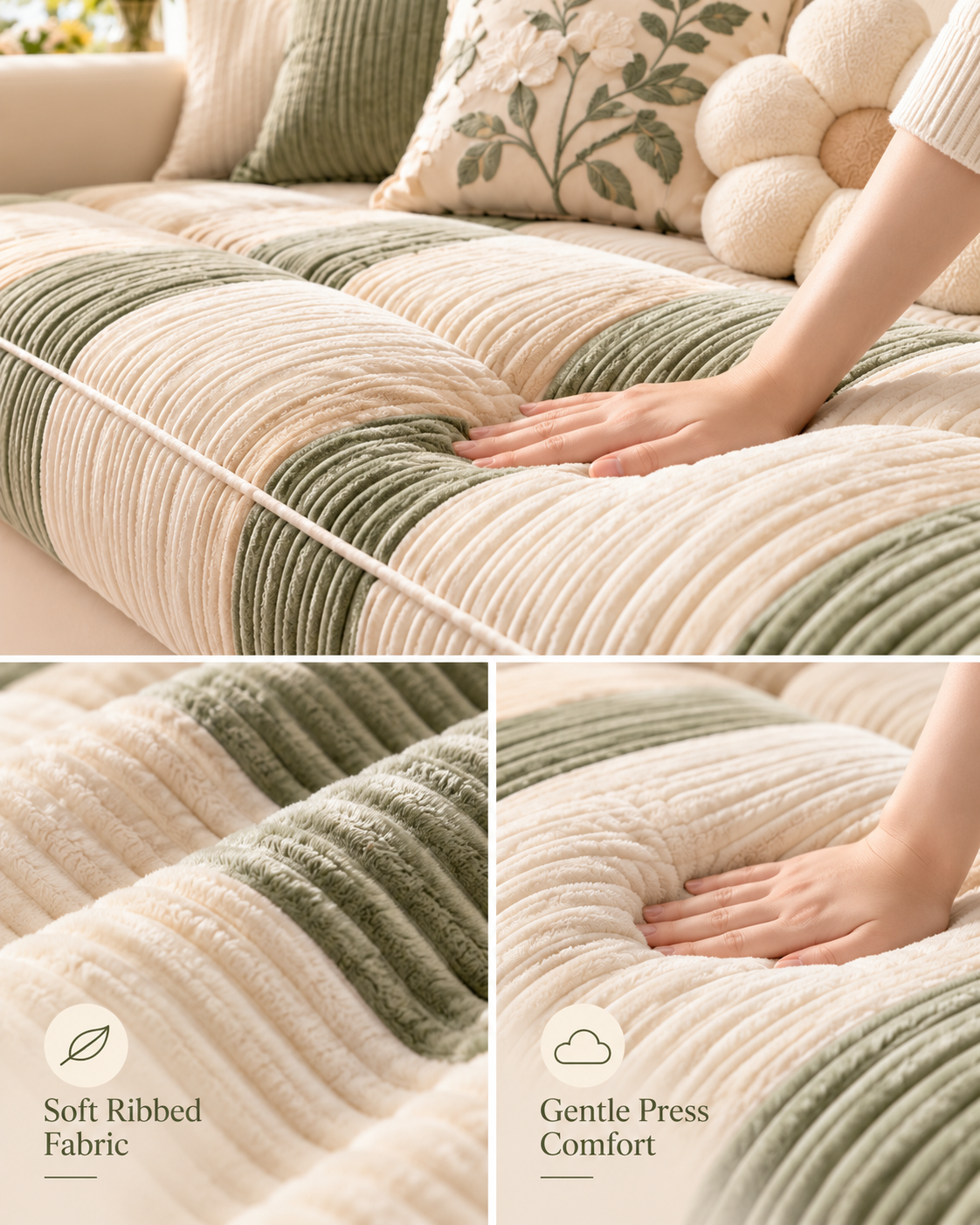 Green Stripe Sofa Cushion Detail