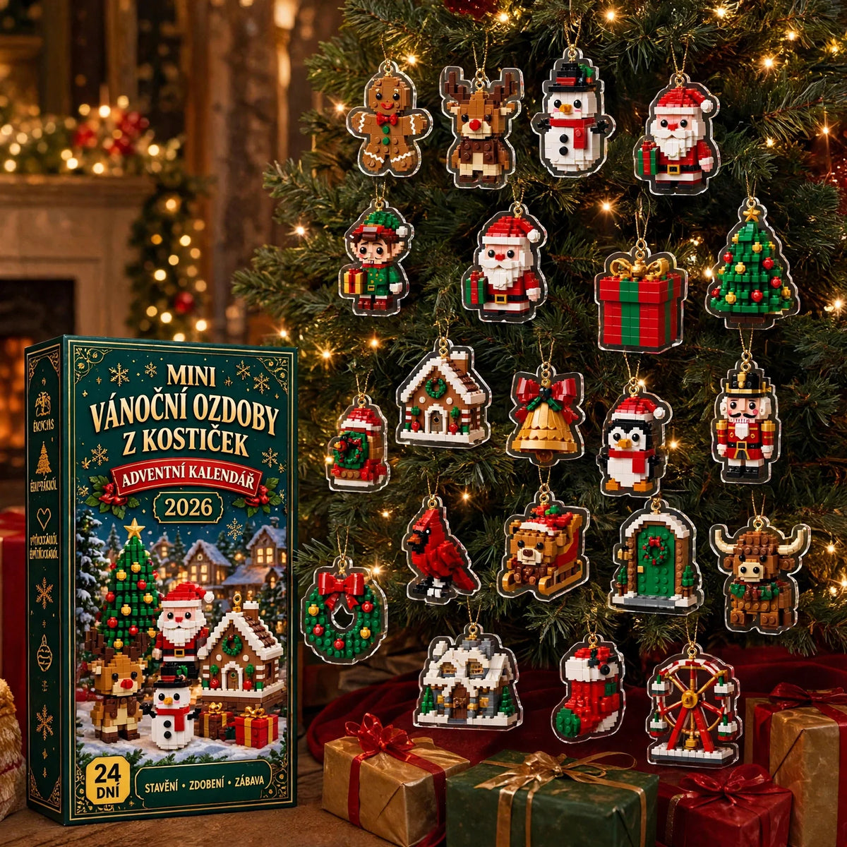 Adventní kalendář s 24 vánočními mini ozdobami z kostiček