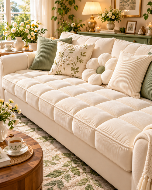 Cream Quilted Sofa Cushion