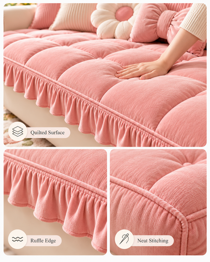 Pink Velvet Ruffle Sofa Cushion