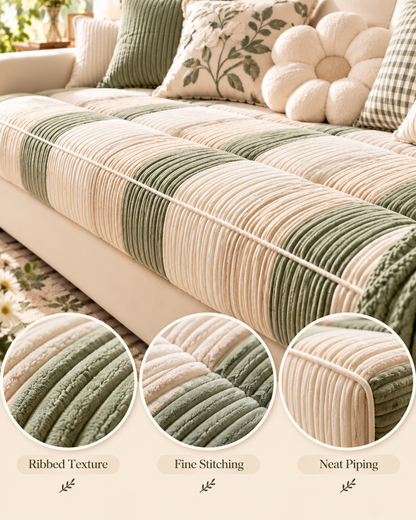 Green Stripe Sofa Cushion Detail