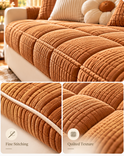 Caramel Quilted Sofa Cushion Detail