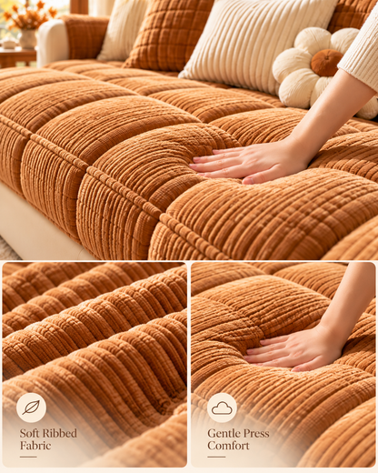 Caramel Quilted Sofa Cushion Detail