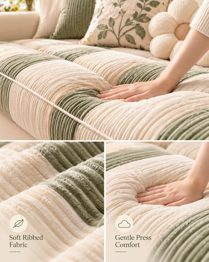 Green Stripe Sofa Cushion Detail
