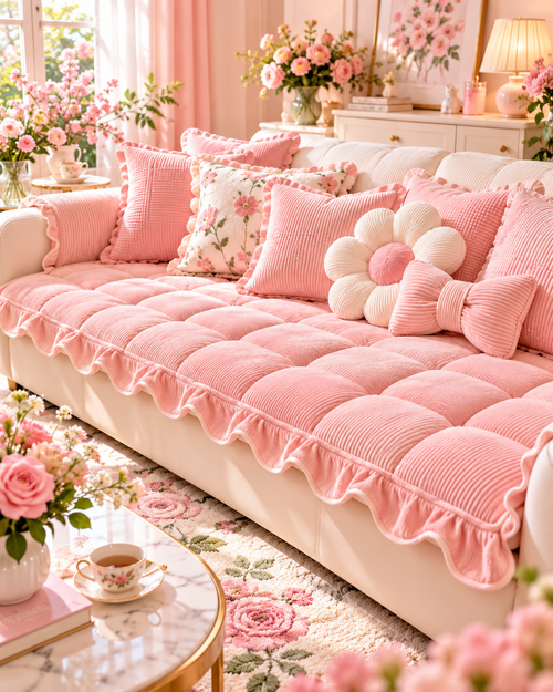 Pink Ruffle Sofa Cushion