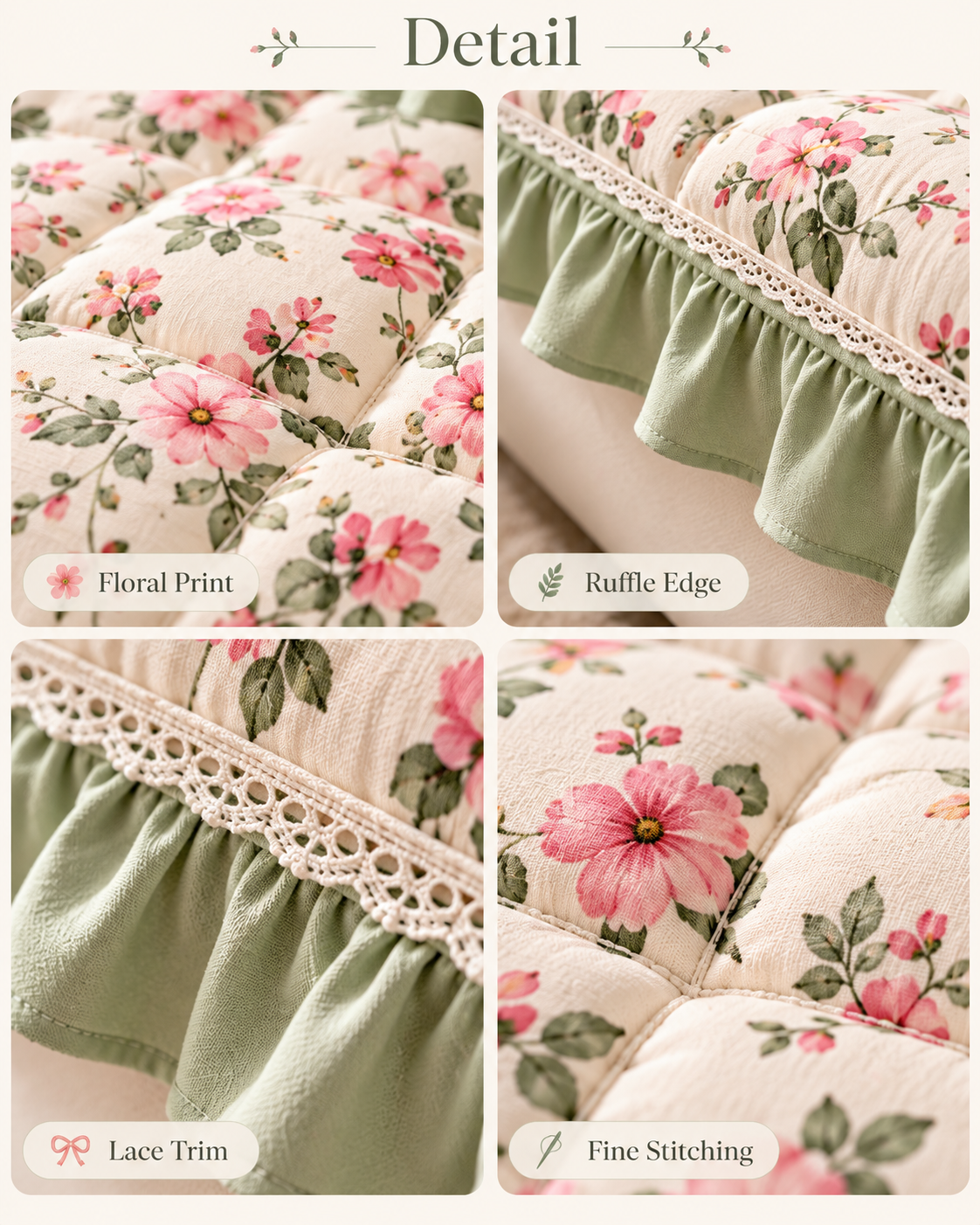 Floral Cottage Sofa Cushion Detail