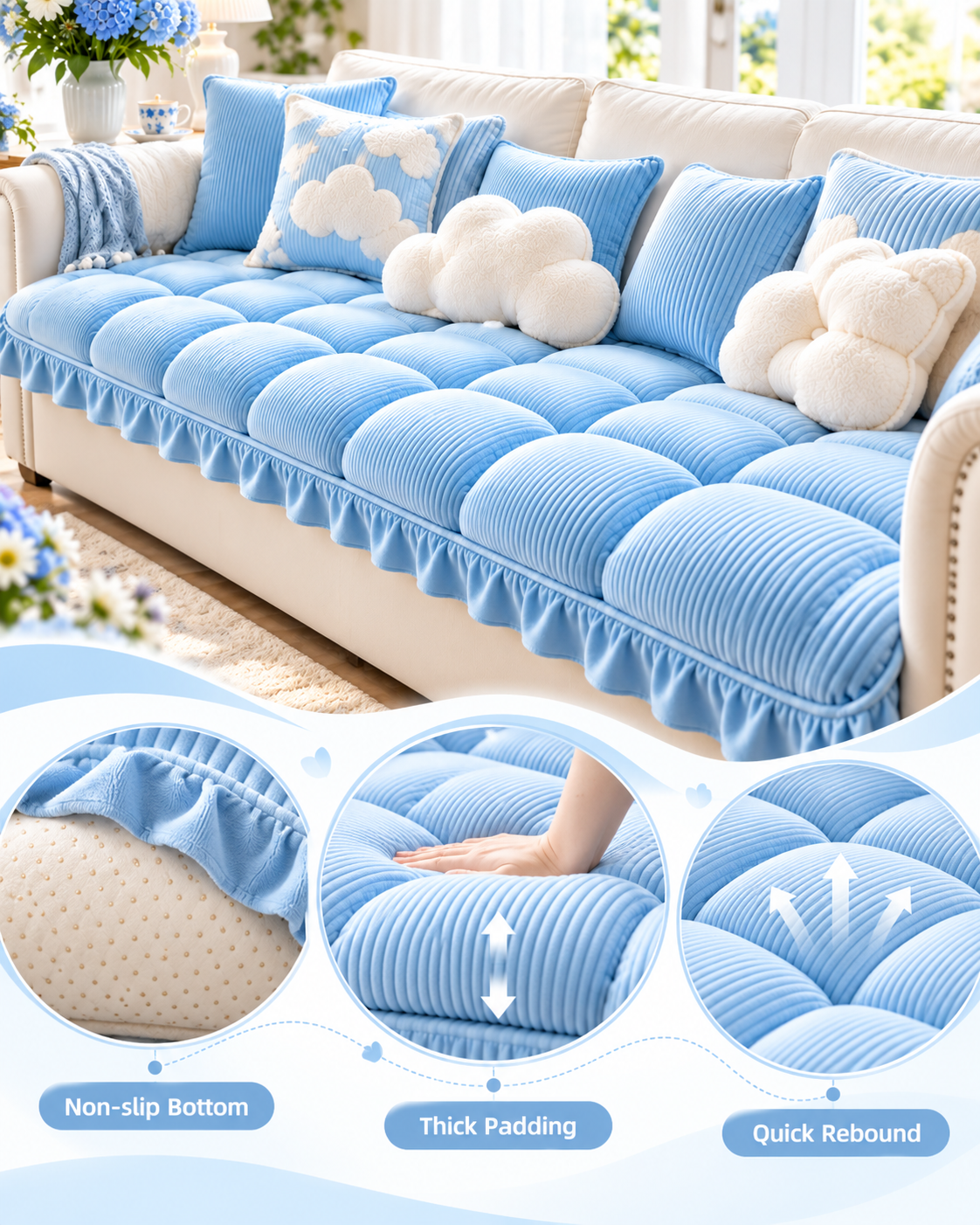Blue Cloud Sofa Cushion Detail