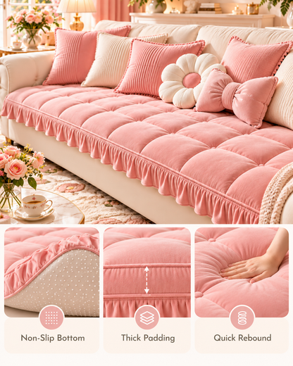 Pink Velvet Ruffle Sofa Cushion