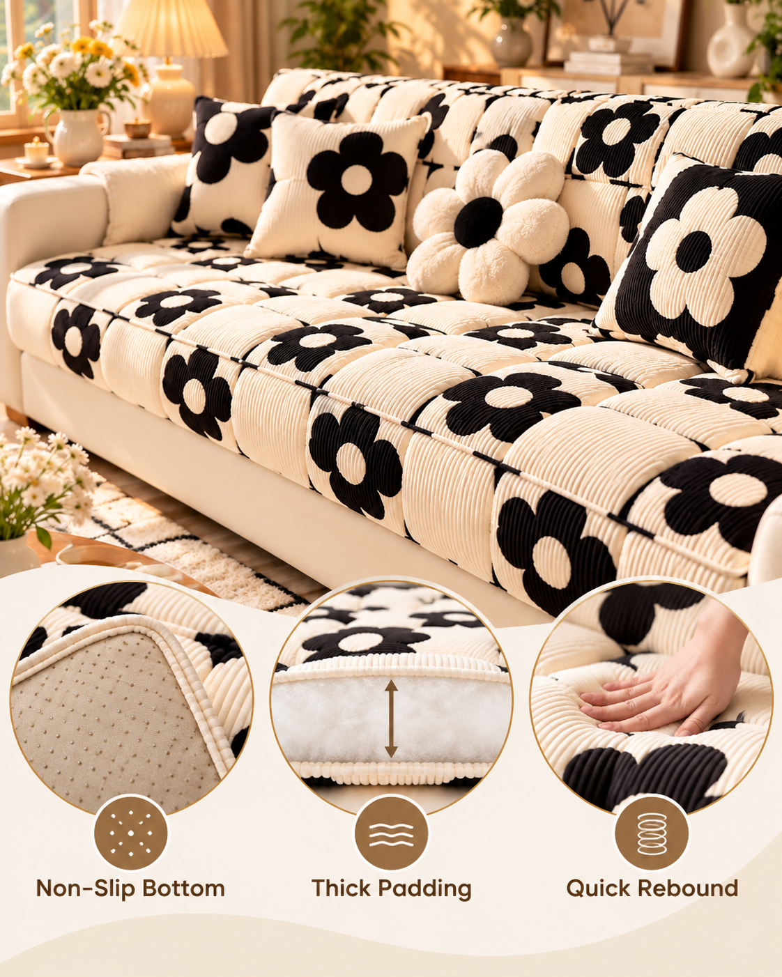 Retro Floral Sofa Cushion Detail