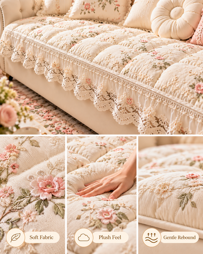 French Lace Floral Sofa Cushion Detail