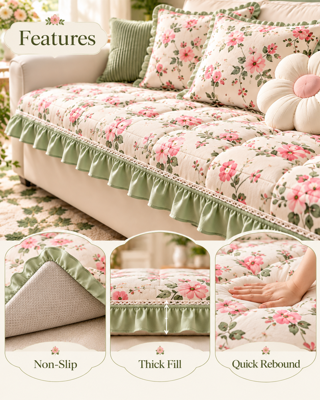 Floral Cottage Sofa Cushion Detail
