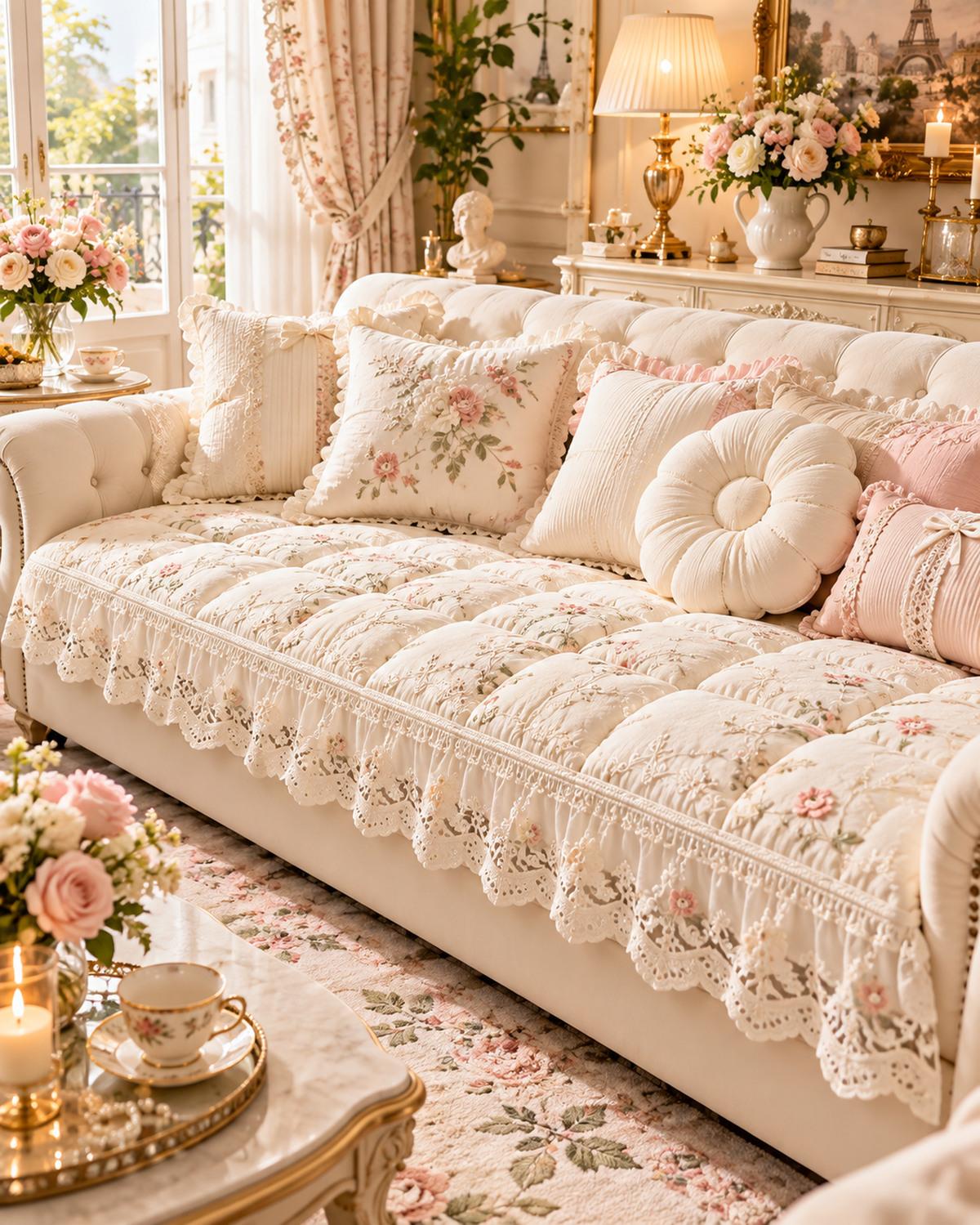 French Lace Floral Sofa Cushion