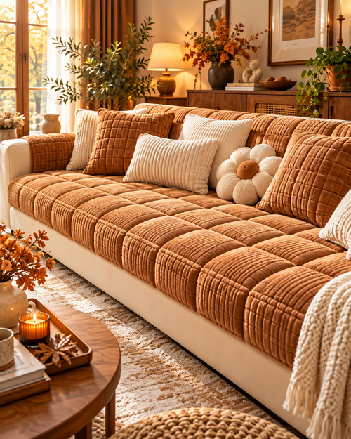Caramel Quilted Sofa Cushion