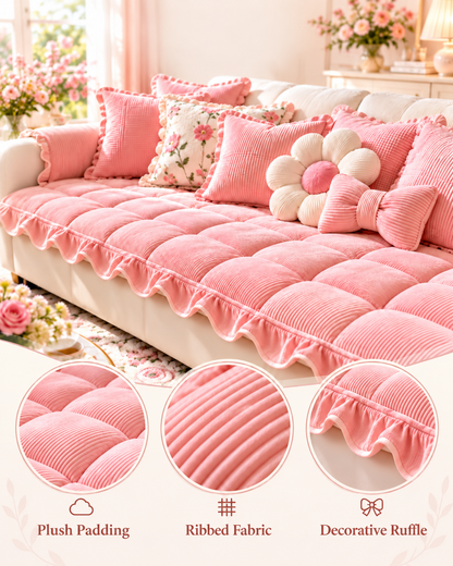 Pink Ruffle Sofa Cushion Detail