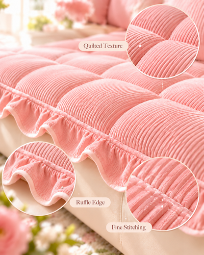 Pink Ruffle Sofa Cushion Detail