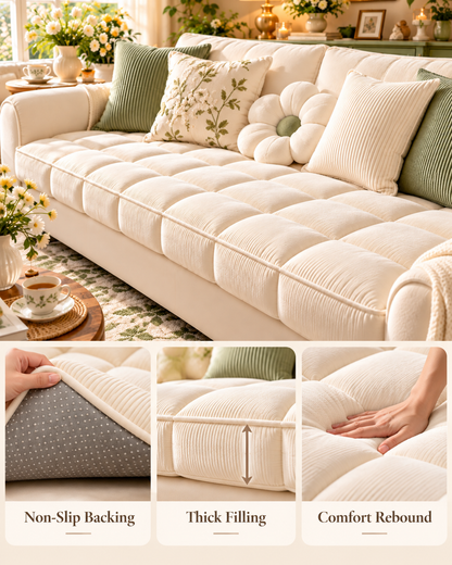 Cream Quilted Sofa Cushion Detail