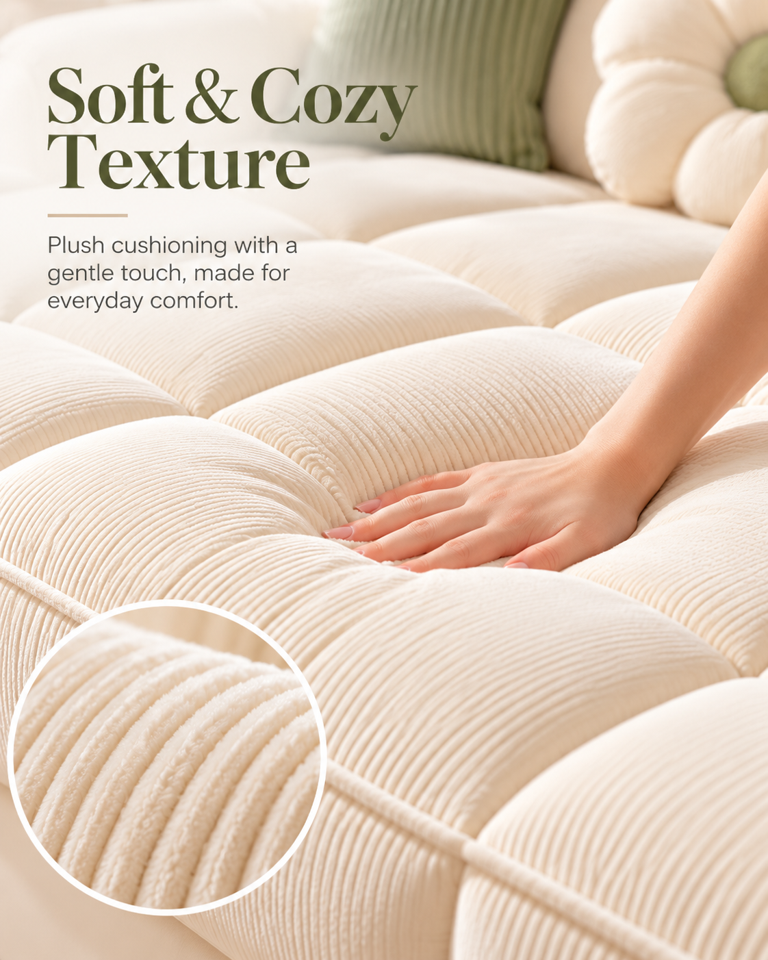 Cream Quilted Sofa Cushion Detail