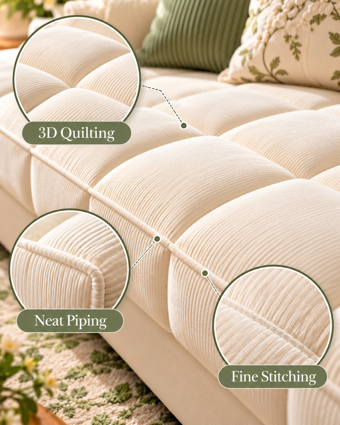 Cream Quilted Sofa Cushion Detail