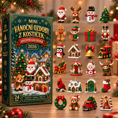 Adventní kalendář s 24 vánočními mini ozdobami z kostiček