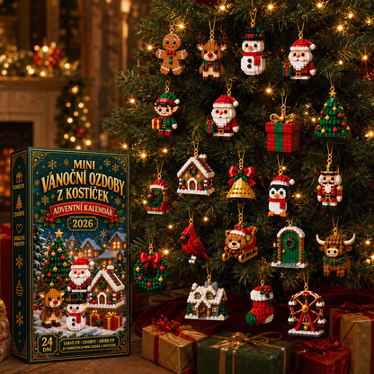 Adventní kalendář s 24 vánočními mini ozdobami z kostiček