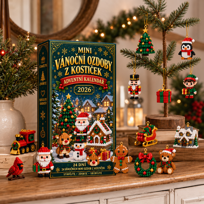 Adventní kalendář s 24 vánočními mini ozdobami z kostiček